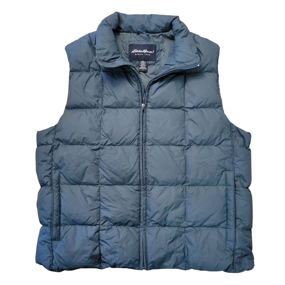 Eddie Bauer Goose Down Insulated Puffer Vest Blue L Full Zip Warm Lightweight‎